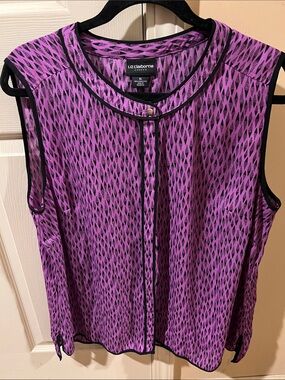 Liz Claiborne Purple Printed Sleeveless Shell with Black Trim